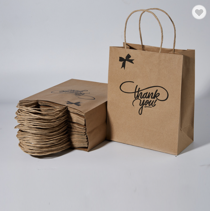 Kantong Kertas Daur Ulang Kemasan Brown Hitam Custom Kraft Kantong Kertas Berbelanja Dengan Genggam 0
