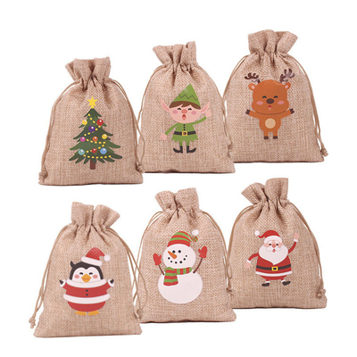 Harga yang bagus Personalize Natal Hadiah Kecil Burlap Drawstring Kantong Jute Tas on line