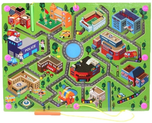 Harga yang bagus Anak-anak Kota Lalu Lintas Kayu Magnetik Puzzle Labirin Game Papan Mainan Pendidikan on line