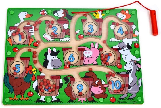 Harga yang bagus Anak-anak kayu Nomor Magnetic Puzzle Labirin Mainan manik permainan papan on line