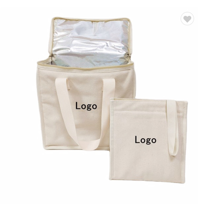 Harga yang bagus Eco Isolated Food Bag Cotton Canvas Lunch Cooler Bag untuk Supermarket daring