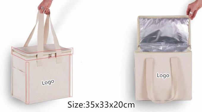 Eco Isolated Food Bag Cotton Canvas Lunch Cooler Bag untuk Supermarket 1