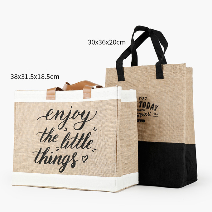 Tas Jute Tote Besar yang Diterbitkan Tas Hessian yang Disesuaikan untuk Hadiah Kembali 0