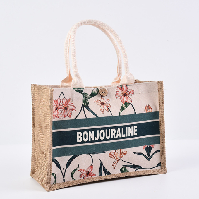 Tas Jute Tercetak Kanvas Alam yang Dipersonalisasi Tas Tote Burlap 1