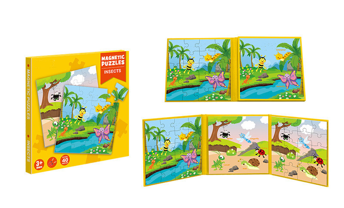 Mainan Pendidikan Magnetic Jigsaw Puzzle Buku Serangga Tema Untuk Anak Usia 3 Tahun ke Atas 0
