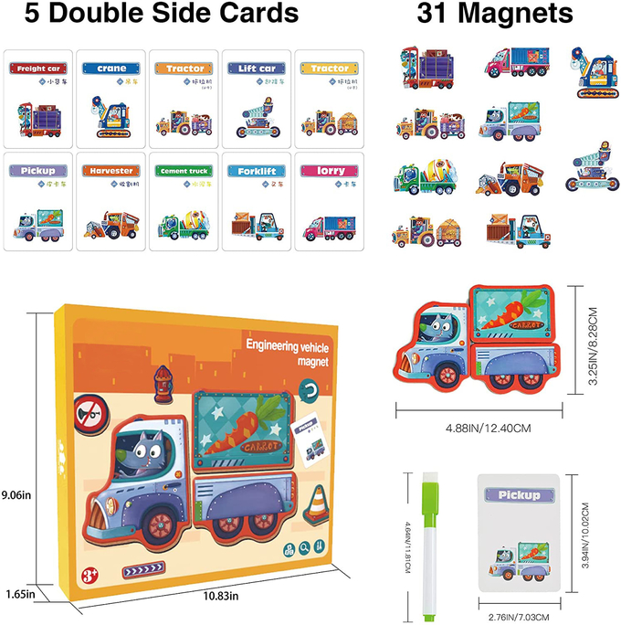 Anak-anak prasekolah Magnetic Jigsaw Puzzle Toys Kendaraan Teknik Untuk Usia 4-8 40Pcs 0
