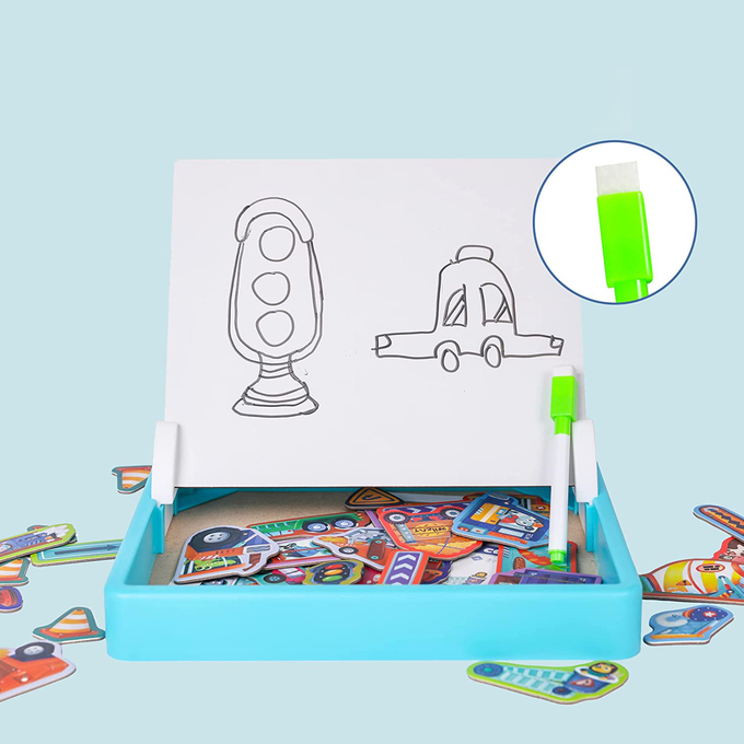 Anak-anak prasekolah Magnetic Jigsaw Puzzle Toys Kendaraan Teknik Untuk Usia 4-8 40Pcs 1