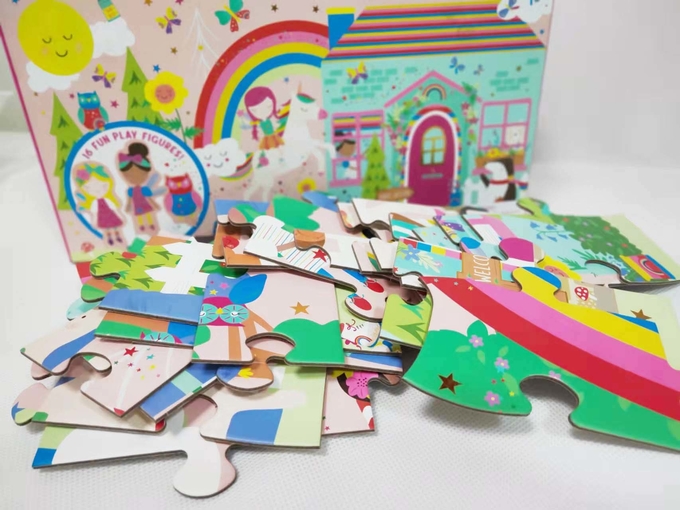 60pcs Rainbow Fairy Cardboard Jigsaw Puzzle Jigsaw Piece Besar dengan Pop Out Fun Play Figures 1