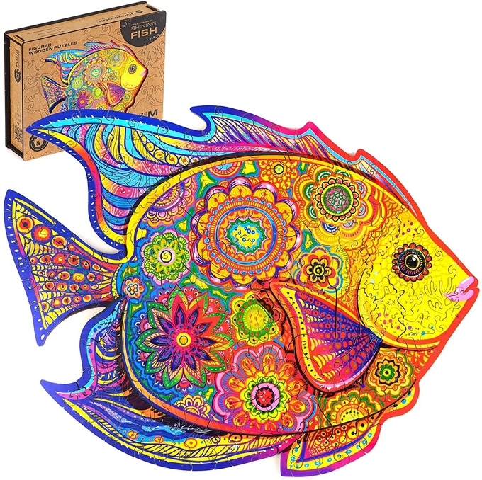 Hewan Sihir Ramah Lingkungan Puzzle Jigsaw Kayu Ikan Menyinari 0