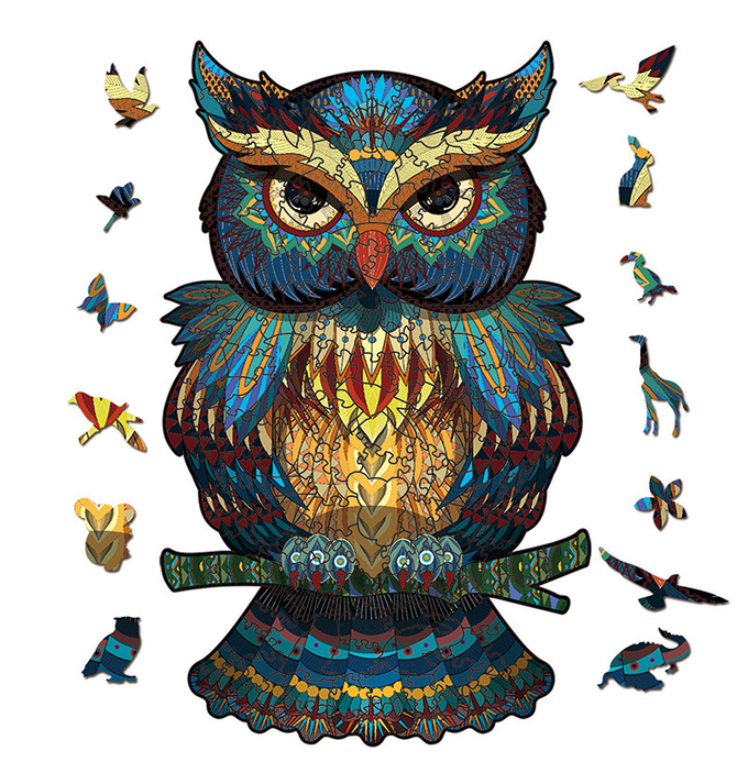 ODM Unik Hewan Owl Puzzle Kayu Hadiah Untuk Dewasa Anak-anak 0